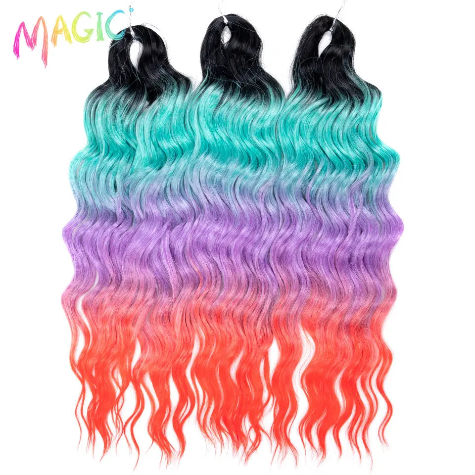 Magic 24Inch 3PCS Loose Wave Synthetic Crochet Hair Bundles Copper Red Heat Resistant Hair Extensions For Women Braiding Styling