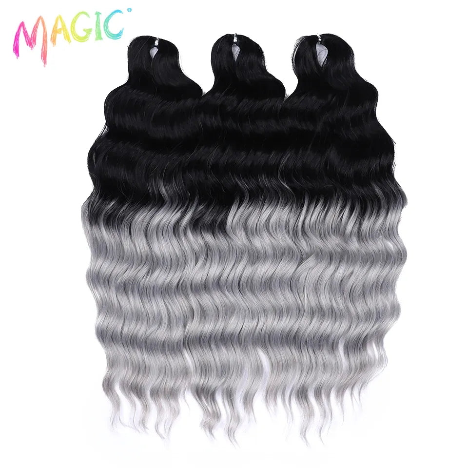 Magic 24Inch 3PCS Loose Wave Synthetic Crochet Hair Bundles Copper Red Heat Resistant Hair Extensions For Women Braiding Styling