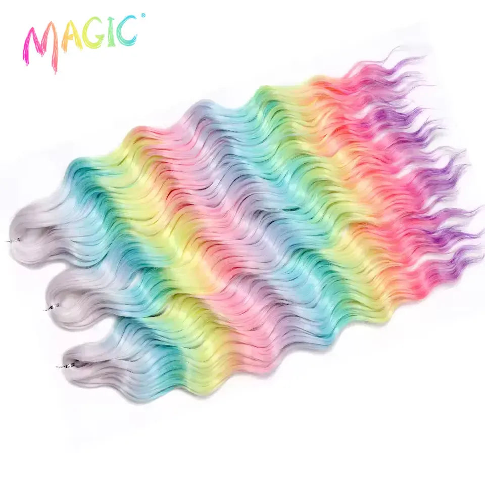 Magic 24Inch 3PCS Loose Wave Synthetic Crochet Hair Bundles Copper Red Heat Resistant Hair Extensions For Women Braiding Styling