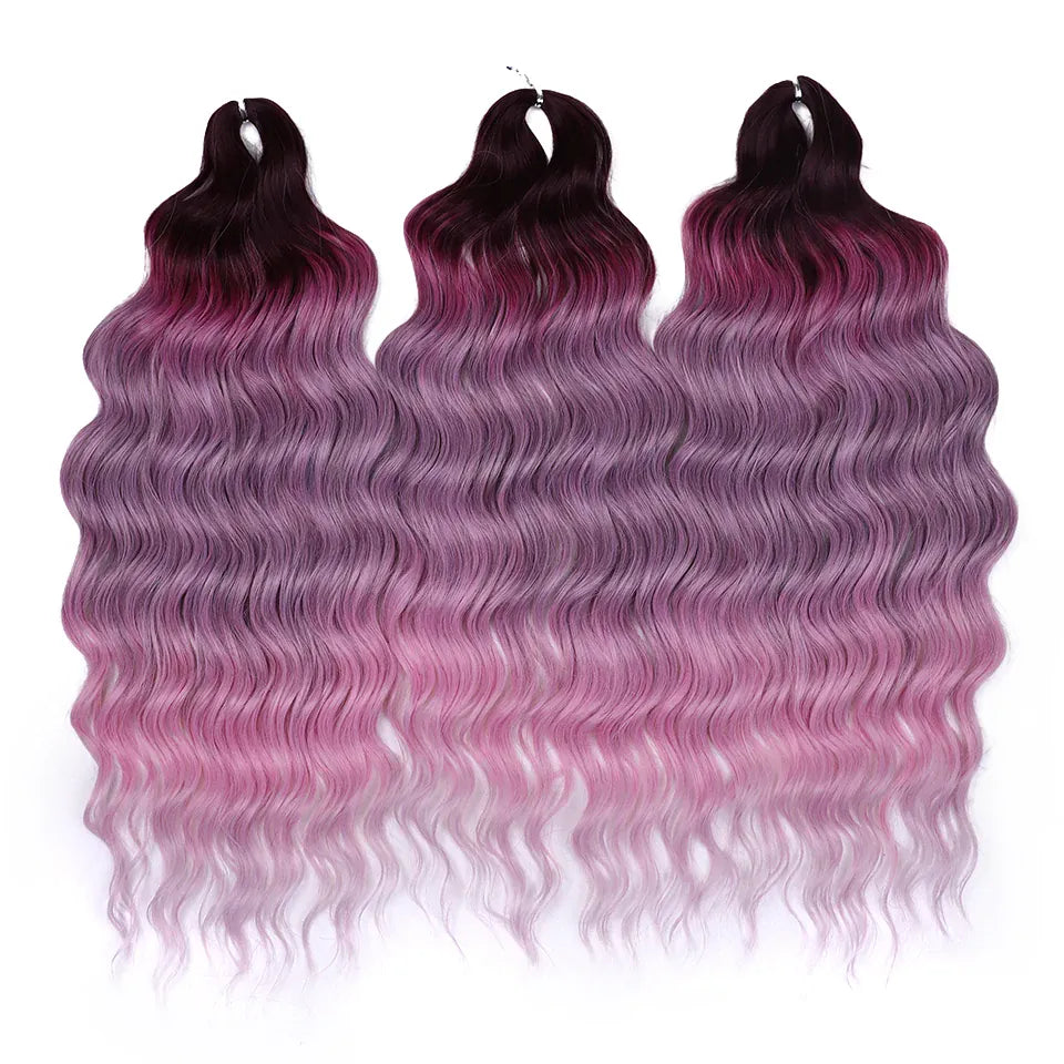 Magic 24Inch 3PCS Loose Wave Synthetic Crochet Hair Bundles Copper Red Heat Resistant Hair Extensions For Women Braiding Styling