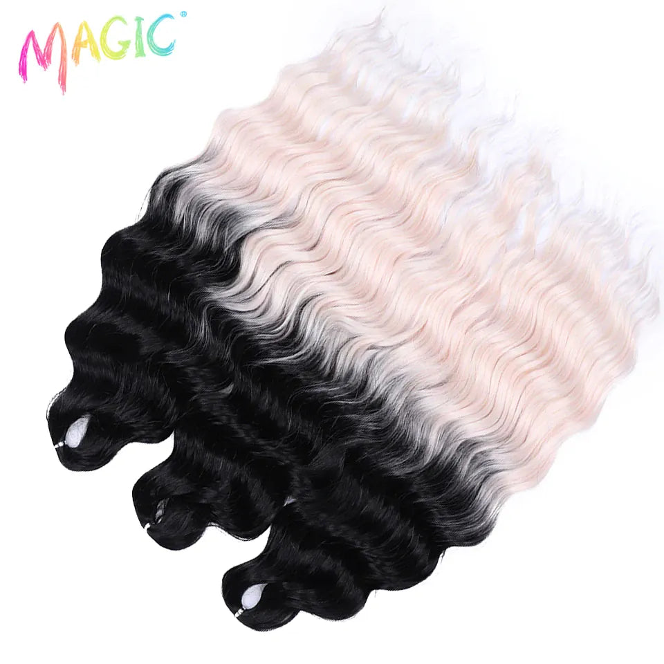 Magic 24Inch 3PCS Loose Wave Synthetic Crochet Hair Bundles Copper Red Heat Resistant Hair Extensions For Women Braiding Styling