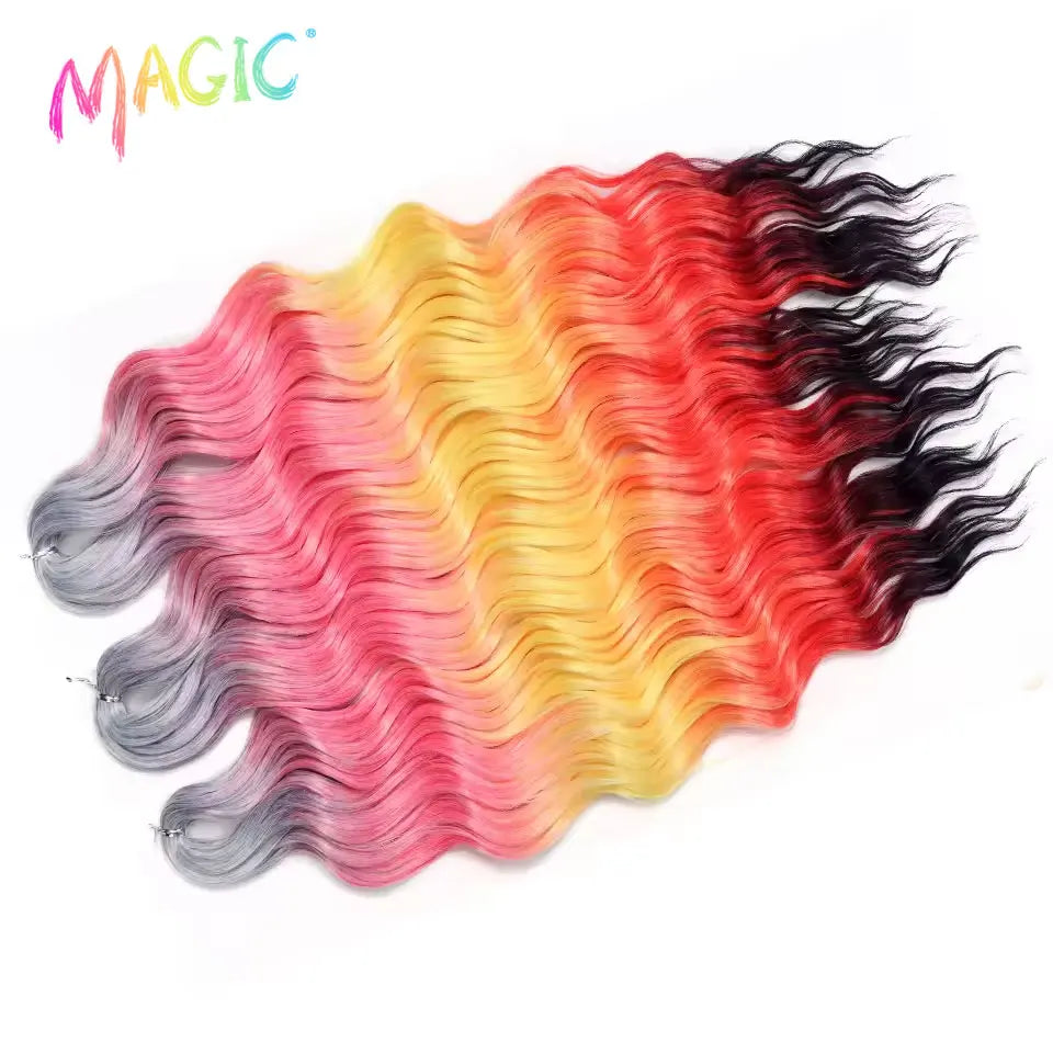 Magic 24Inch 3PCS Loose Wave Synthetic Crochet Hair Bundles Copper Red Heat Resistant Hair Extensions For Women Braiding Styling