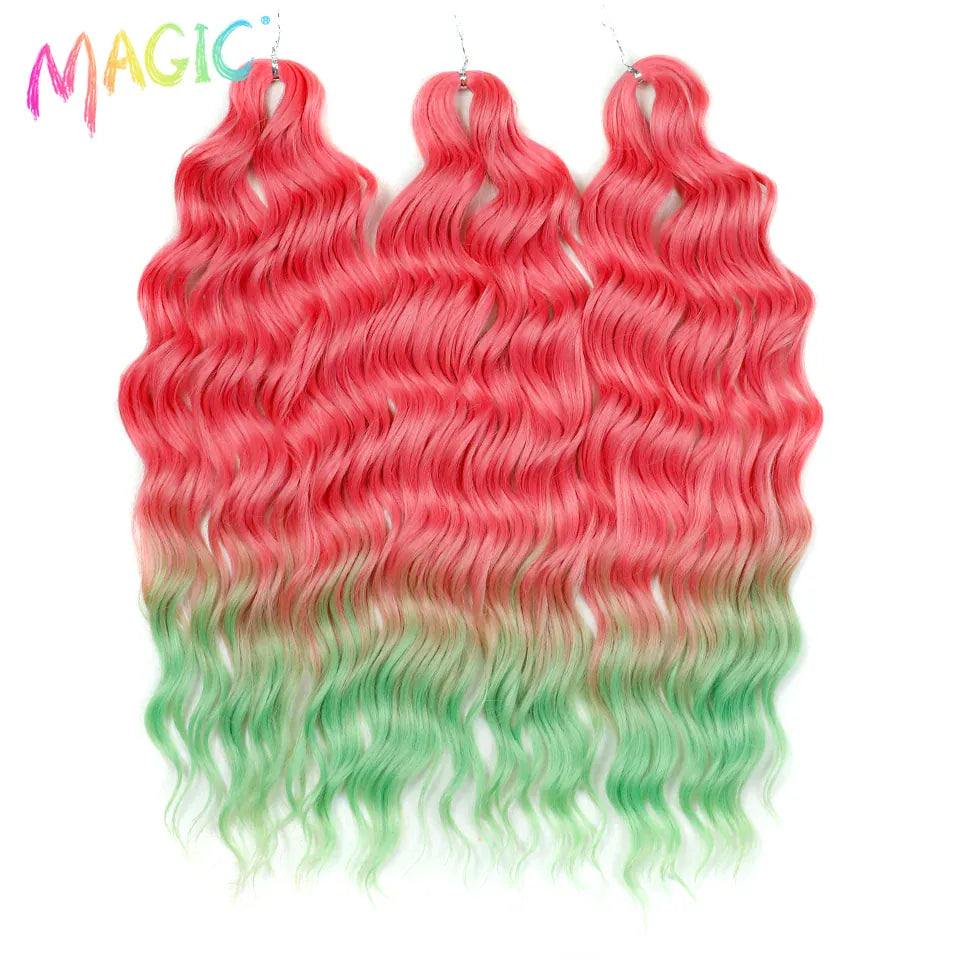 Magic 24Inch 3PCS Loose Wave Synthetic Crochet Hair Bundles Copper Red Heat Resistant Hair Extensions For Women Braiding Styling