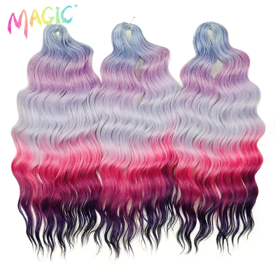 Magic 24Inch 3PCS Loose Wave Synthetic Crochet Hair Bundles Copper Red Heat Resistant Hair Extensions For Women Braiding Styling