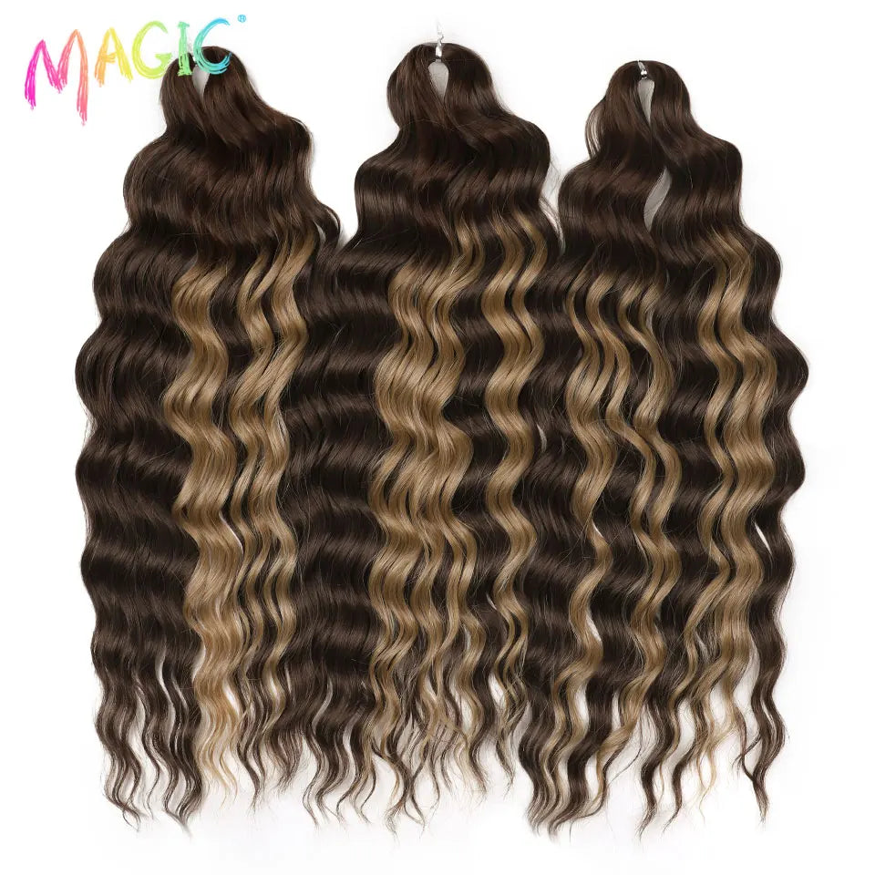 Magic 24Inch 3PCS Loose Wave Synthetic Crochet Hair Bundles Copper Red Heat Resistant Hair Extensions For Women Braiding Styling