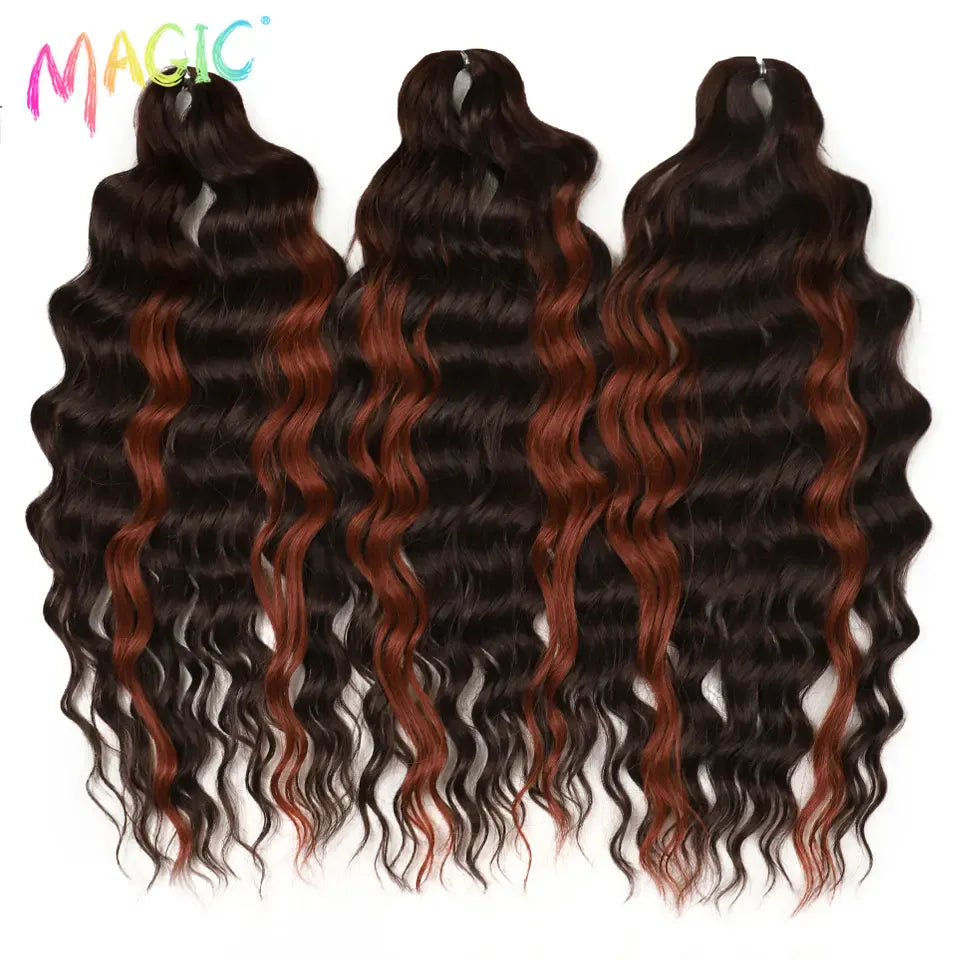 Magic 24Inch 3PCS Loose Wave Synthetic Crochet Hair Bundles Copper Red Heat Resistant Hair Extensions For Women Braiding Styling