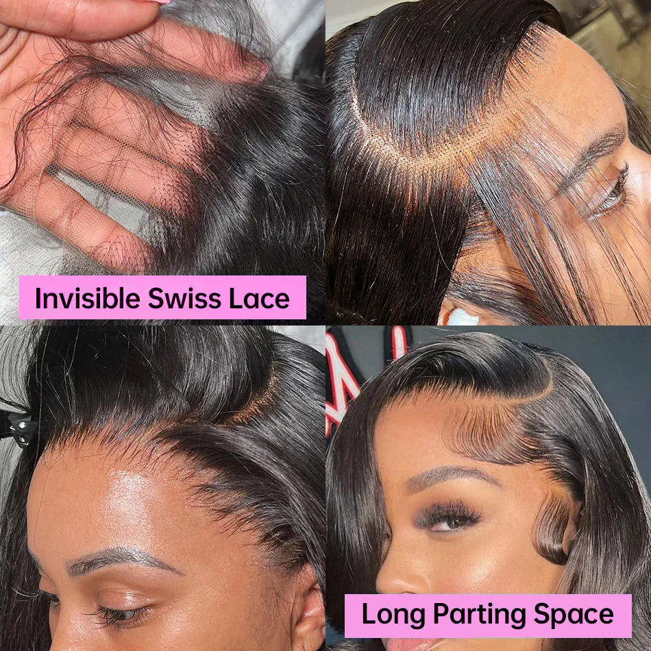Malaysian Human Hair Wigs Loose Body Wave Bob Wig Pre plucked 13x4 HD Transparent Lace Front Short Bob Wig Natural Color Tissage