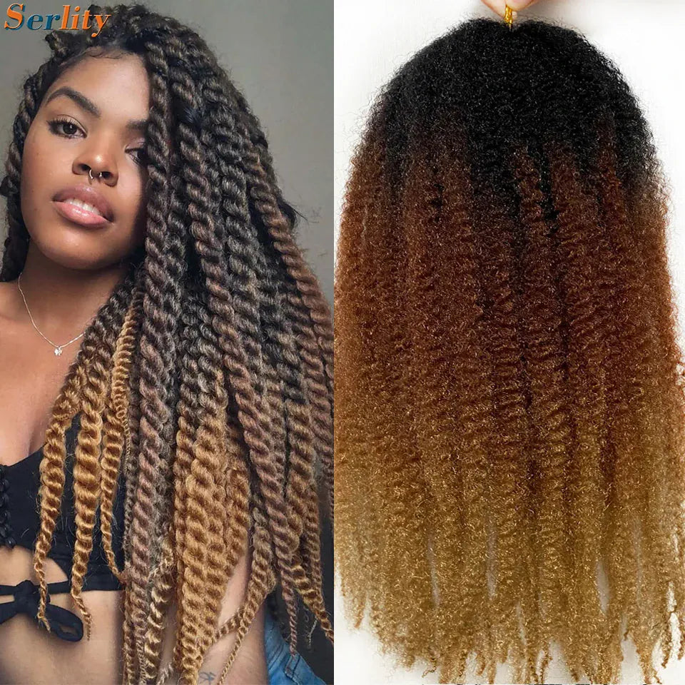 Marley Twist Braiding Hair Pre Stretched 1- 6 Packs Ombre Afro Kinky Curly Crochet Hair for Faux Locs Jumbo Marley Twists Hair