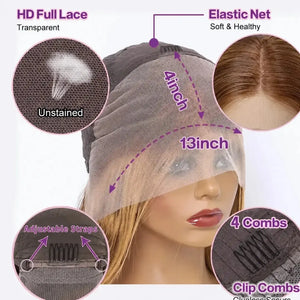 (Matriarch) Honey Blonde Body Wave Bob Human Hair HD Lace Front Wig 13x4, 4/27 Highlight Ombre, 8-18 Inch, Glueless Pre-Plucked