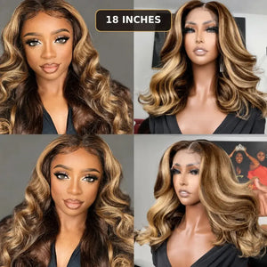 (Matriarch) Honey Blonde Body Wave Bob Human Hair HD Lace Front Wig 13x4, 4/27 Highlight Ombre, 8-18 Inch, Glueless Pre-Plucked