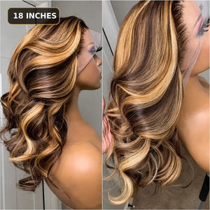 (Matriarch) Honey Blonde Body Wave Bob Human Hair HD Lace Front Wig 13x4, 4/27 Highlight Ombre, 8-18 Inch, Glueless Pre-Plucked