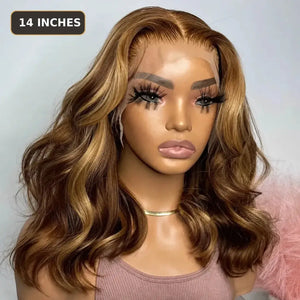 (Matriarch) Honey Blonde Body Wave Bob Human Hair HD Lace Front Wig 13x4, 4/27 Highlight Ombre, 8-18 Inch, Glueless Pre-Plucked
