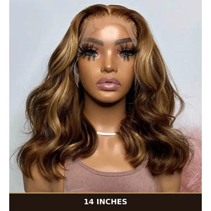 (Matriarch) Honey Blonde Body Wave Bob Human Hair HD Lace Front Wig 13x4, 4/27 Highlight Ombre, 8-18 Inch, Glueless Pre-Plucked