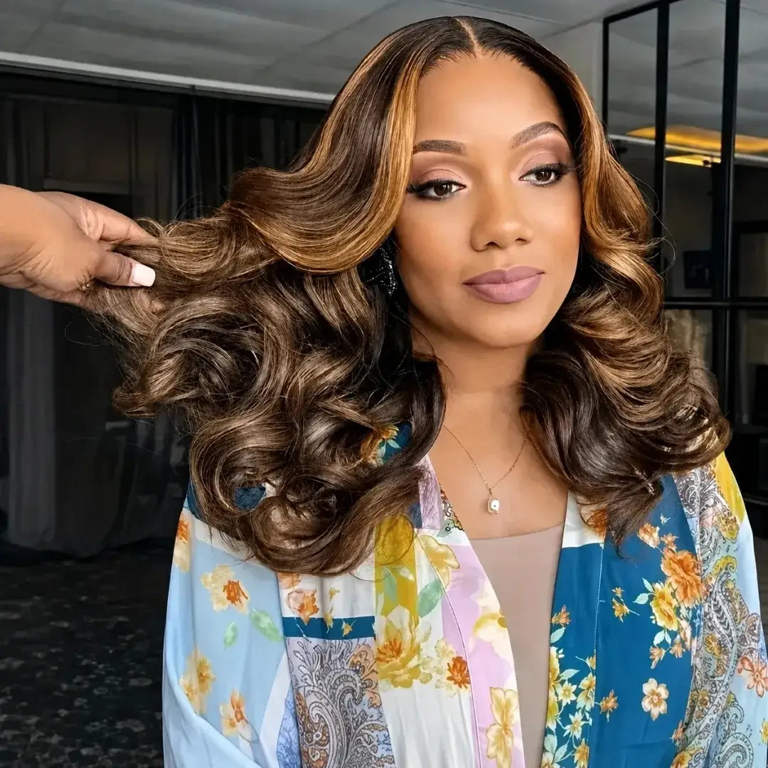 (Matriarch) Honey Blonde Body Wave Bob Human Hair HD Lace Front Wig 13x4, 4/27 Highlight Ombre, 8-18 Inch, Glueless Pre-Plucked
