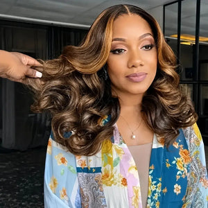 (Matriarch) Honey Blonde Body Wave Bob Human Hair HD Lace Front Wig 13x4, 4/27 Highlight Ombre, 8-18 Inch, Glueless Pre-Plucked