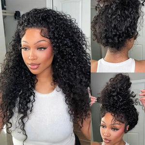 Medium Length Kinky Curly Human Hair Wig Natural Black 13x4 Lace Front Wig Soft Jerry Curly Human Hair Wig With Natural Hairline