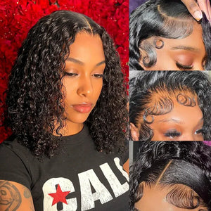 Medium Length Kinky Curly Human Hair Wig Natural Black 13x4 Lace Front Wig Soft Jerry Curly Human Hair Wig With Natural Hairline