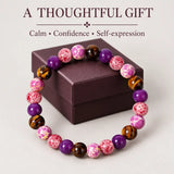Menopause intention bracelet with tiger’s eye, purple agate, and pink jasper beads