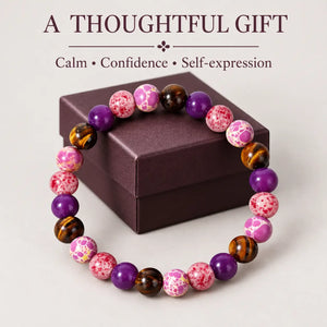 Menopause Intention Bracelet with Tiger’s Eye, Purple Agate & Pink Jasper Beads