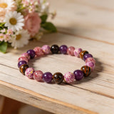 Menopause intention bracelet with Tiger’s Eye, purple agate, and pink jasper beads by HSF Marketplace
