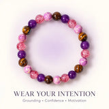 Menopause intention bracelet with tiger’s eye, purple agate, and pink jasper beads by HSF Marketplace