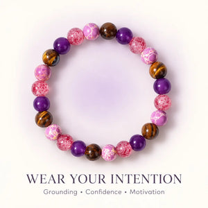 Menopause Intention Bracelet with Tiger’s Eye, Purple Agate & Pink Jasper Beads