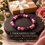 Menopause intention bracelet with tiger’s eye, purple agate, and pink jasper crystal beads by HSF Marketplace