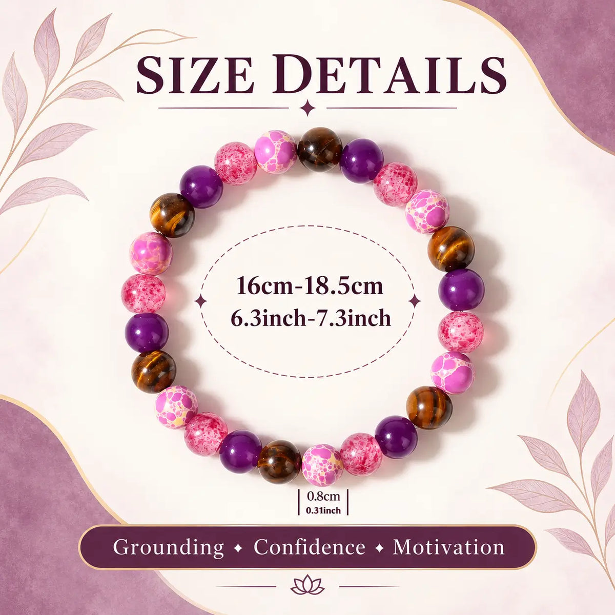 Menopause intention bracelet with Tiger’s Eye, purple agate, and pink jasper beads by HSF Marketplace