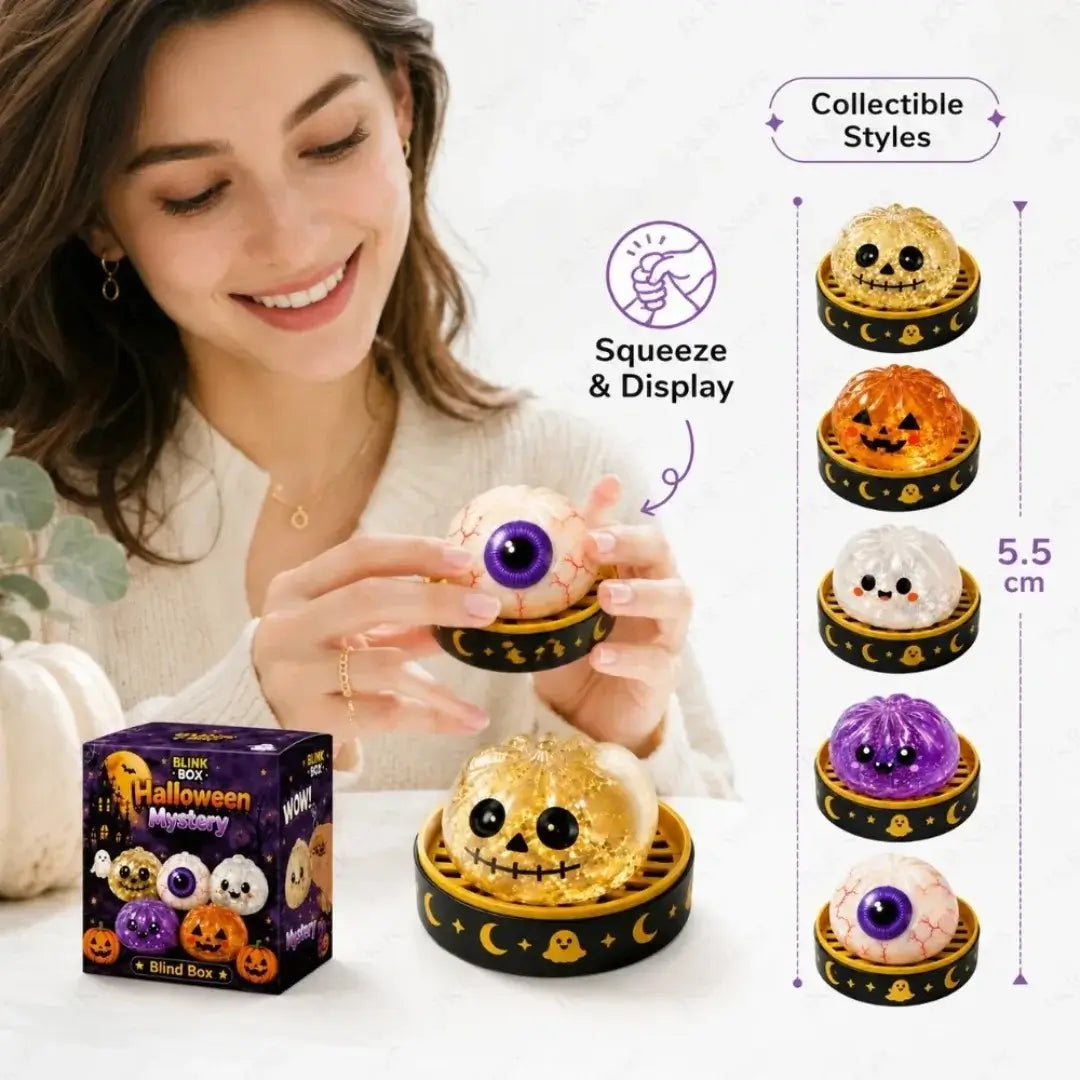 Mini Halloween Squishy Squeeze Toy, 55mm Soft Stress Relief Fidget Figurine for Desk Decor