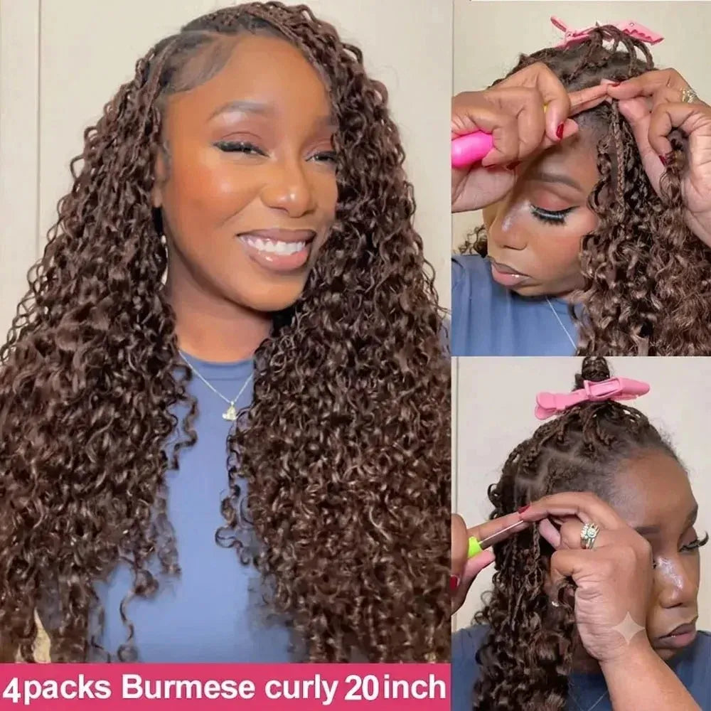 Miracle Knot Feathered Crochet Human Hair For Braiding Boho Braids 100%Raw Human Hair Burmese Curly Human Crochet Hair Extension