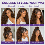 Miracle Knots Chocolate Brown Deep Wave Crochet Human Hair Extensions Lightweight Pre Separated Feather Crochet Braiding Hair Knotless Boho Style