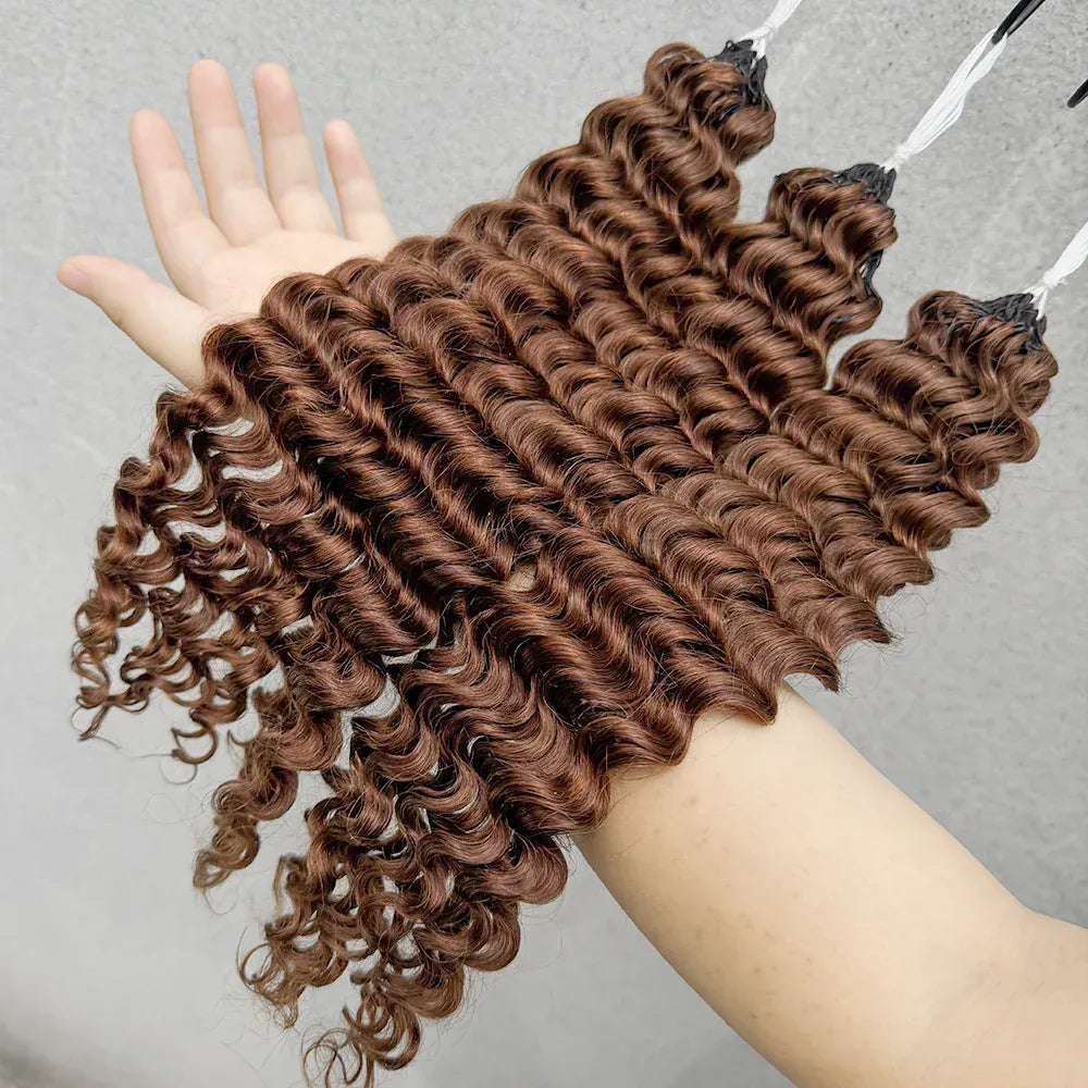 Miracle Knots Chocolate Brown Deep Wave Crochet Human Hair Extensions Lightweight Pre Separated Feather Crochet Braiding Hair Knotless Boho Style