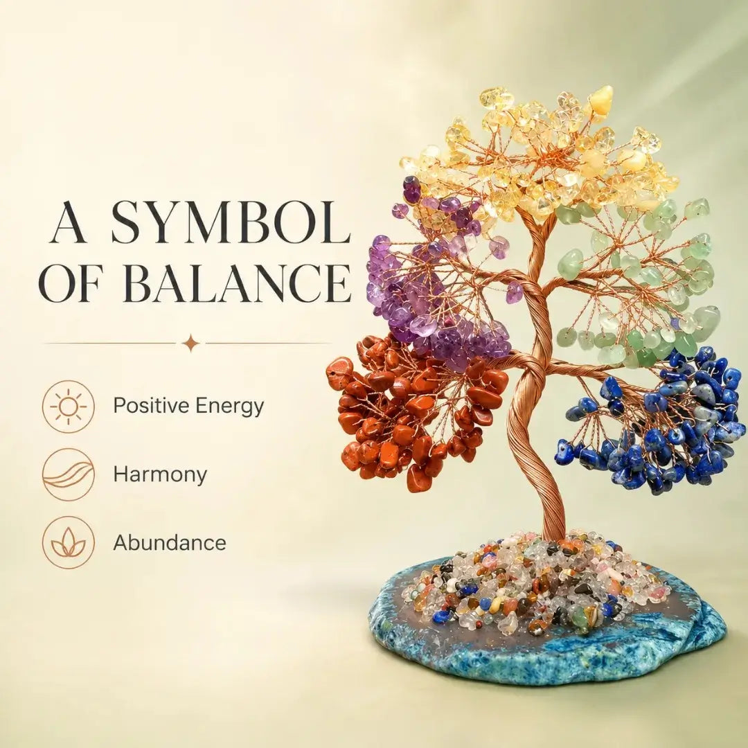 Mixed gemstone crystal bonsai tree, natural stone Feng Shui home decor for positive energy by HSF Marketplace
