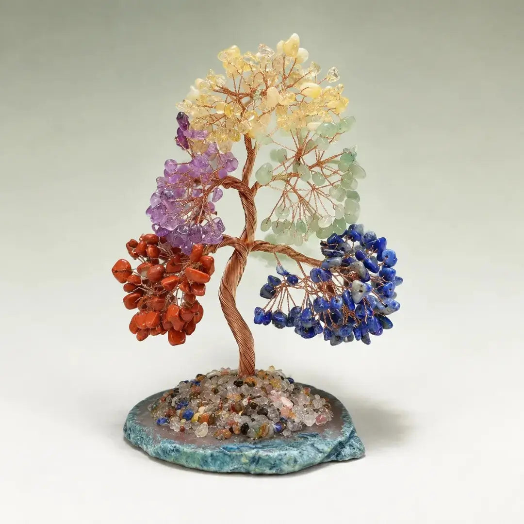Mixed gemstone crystal bonsai tree with natural stones for feng shui home decor by HSF Marketplace