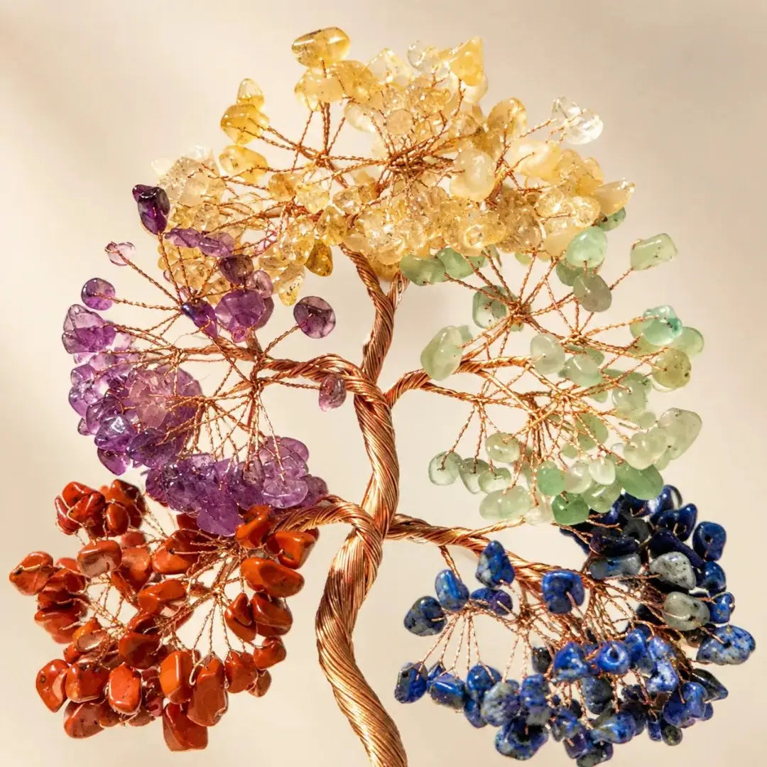 Mixed gemstone crystal bonsai tree, natural stone Feng Shui home decor by HSF Marketplace