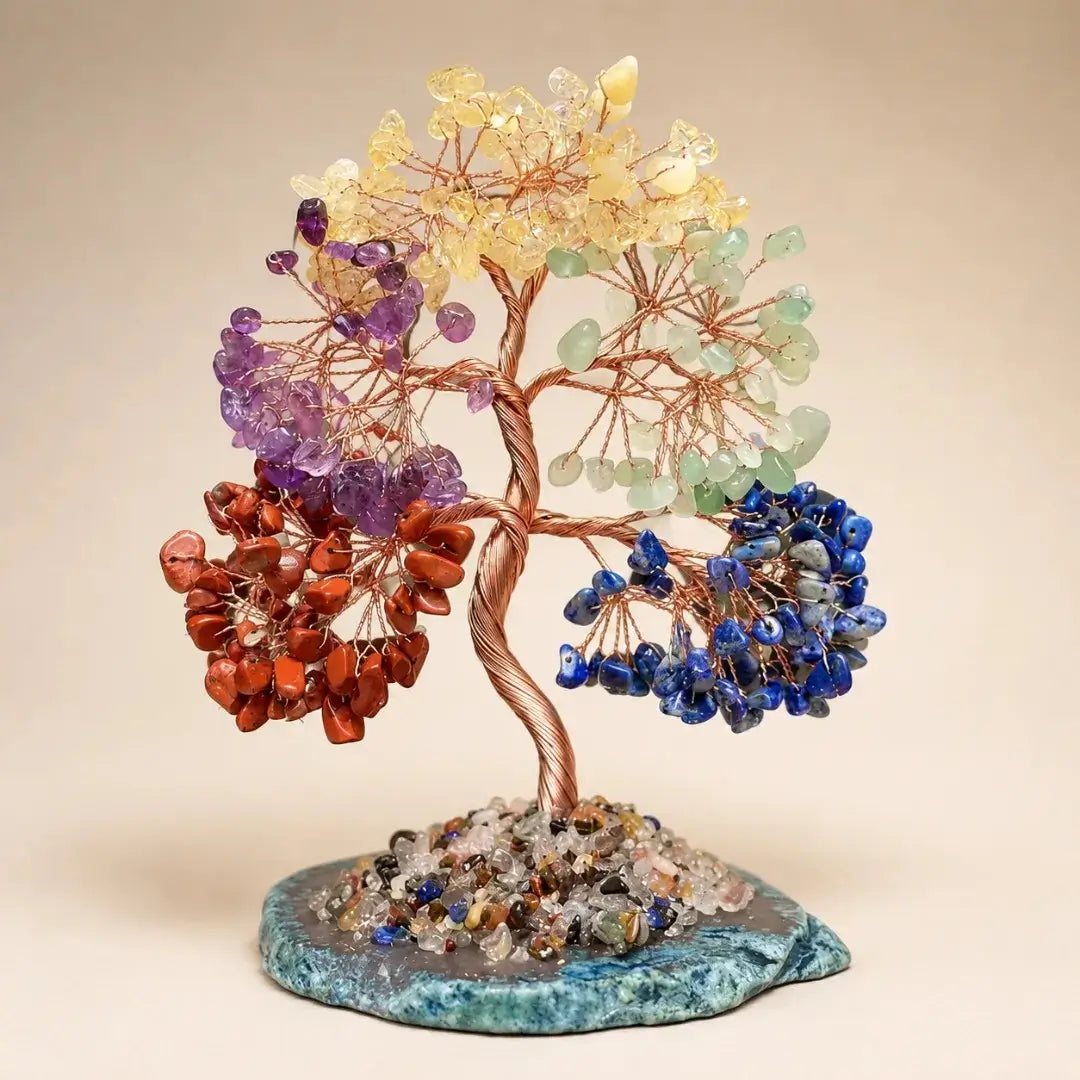 Mixed Gemstone Crystal Bonsai Tree, Natural Stone Feng Shui Decor for Positive Energy
