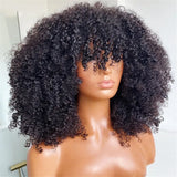 Mongolian Afro Kinky Curly Human Hair Wig with Bangs Wear to go Glueless Wig Remy Brazilian