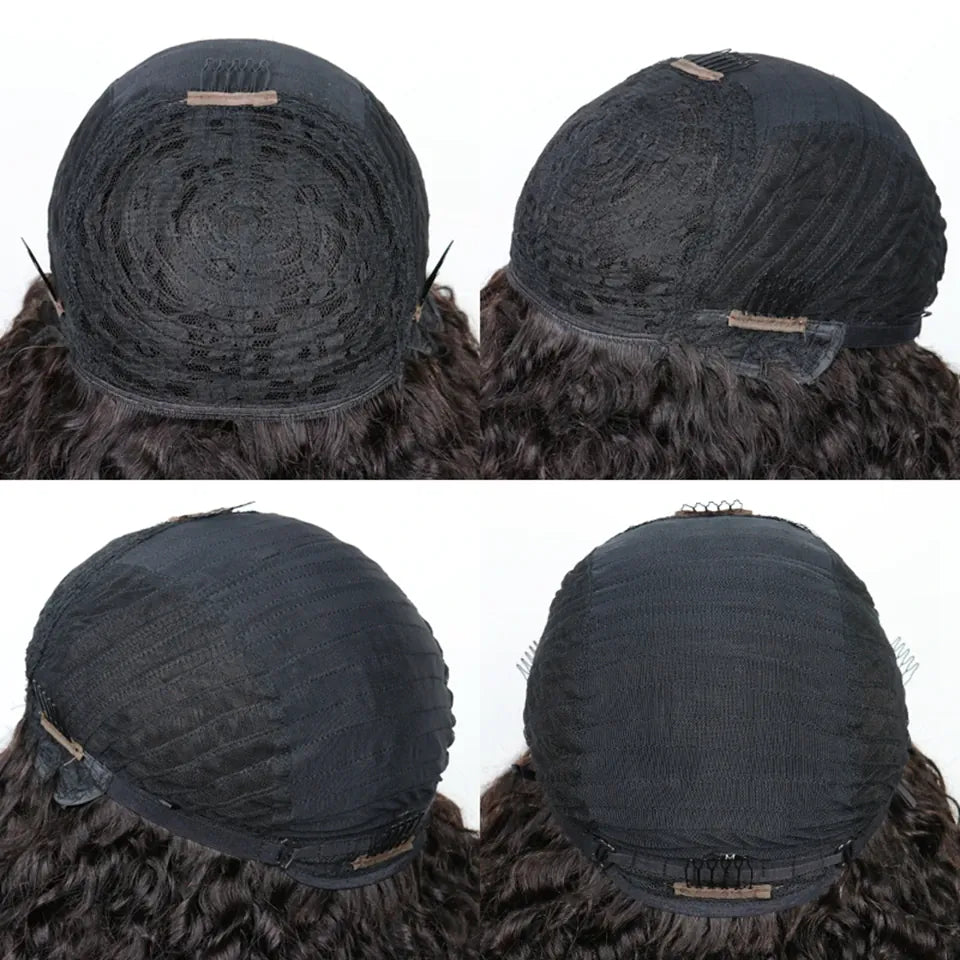 Mongolian Afro Kinky Curly Human Hair Wig with Bangs Wear to go Glueless Wig Remy Brazilian