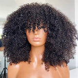 Mongolian Afro Kinky Curly Human Hair Wig with Bangs Wear to go Glueless Wig Remy Brazilian