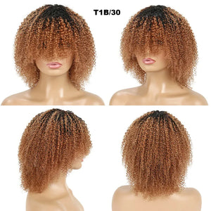 Mongolian Afro Kinky Curly Human Hair Wigs With Bangs Wear To Go Glueless Wig Remy Brazilian Short Curly Bangs Wig Human Hair