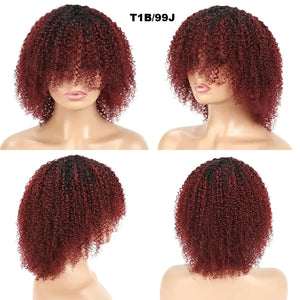 Mongolian Afro Kinky Curly Human Hair Wigs With Bangs Wear To Go Glueless Wig Remy Brazilian Short Curly Bangs Wig Human Hair