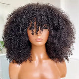 Afro Kinky Curly Human Hair Wig with Bangs Glueless Wear and Go Mongolian Remy Hair Short Style