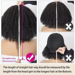 Mongolian Afro Kinky Curly Human Hair Wigs With Bangs Wear To Go Glueless Wig Remy Brazilian Short Curly Bangs Wig Human Hair