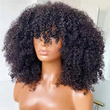 Afro Kinky Curly Human Hair Wig with Bangs Glueless Wear and Go Mongolian Remy Hair Short Style