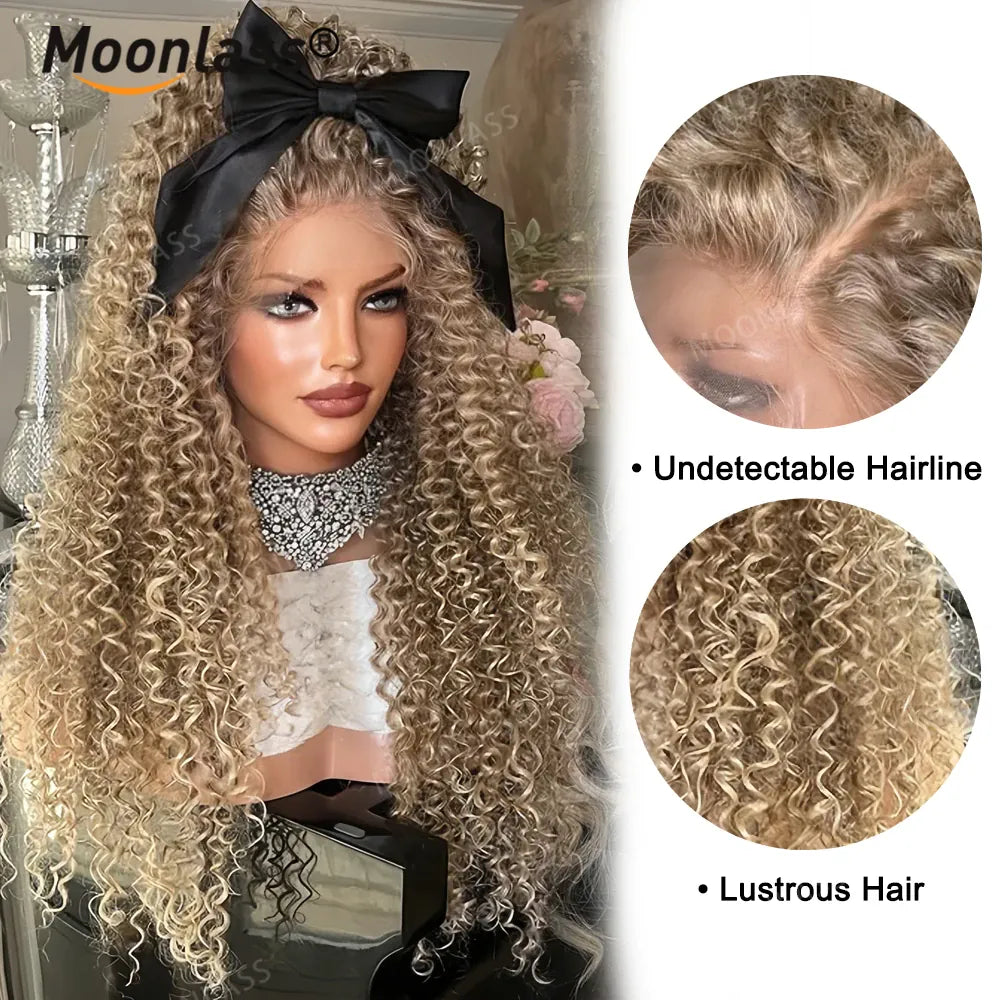 Moonlass Meteorite Ash Blonde Kinky Curly 100% Human Hair Wig Hair Confidence Boost 13x6 Upgrade Nude Lace Wigs 210% Density Wig