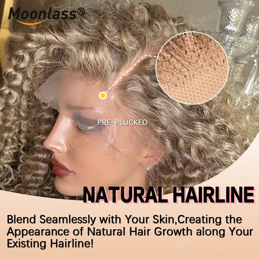 Moonlass Meteorite Ash Blonde Kinky Curly 100% Human Hair Wig Hair Confidence Boost 13x6 Upgrade Nude Lace Wigs 210% Density Wig