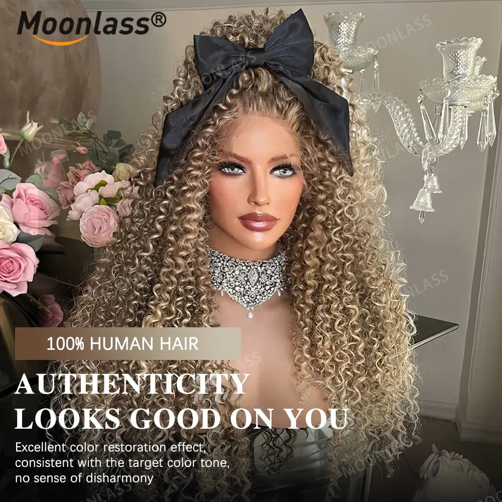Moonlass Meteorite Ash Blonde Kinky Curly 100% Human Hair Wig Hair Confidence Boost 13x6 Upgrade Nude Lace Wigs 210% Density Wig