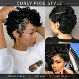 (Morrigan) Short Curly Pixie Human Hair Wig, 13x4x1 T-Part Lace Front, Layered Glueless Style
