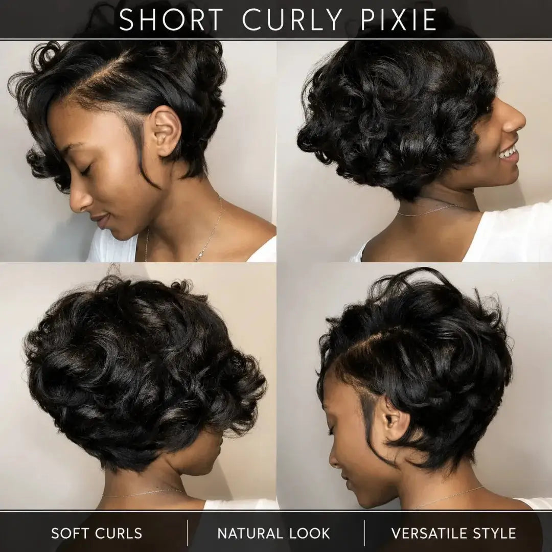 (Morrigan) Short Curly Pixie Human Hair Wig, 13x4x1 T-Part Lace Front, Layered Glueless Style