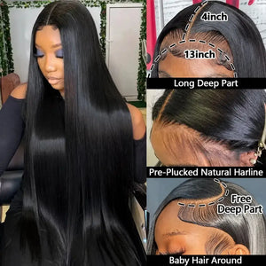 (Myth Jaded) Straight Human Hair HD Lace Front Wig 13x4 or 13x6, Brazilian Hair, 200% Density, Pre-Plucked, 18–46 Inch